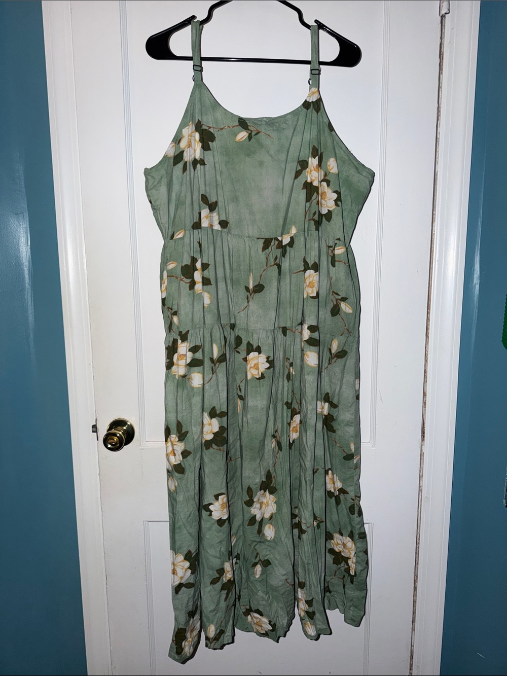 Sage Green Floral Maxi Dress with Adjustable Straps
